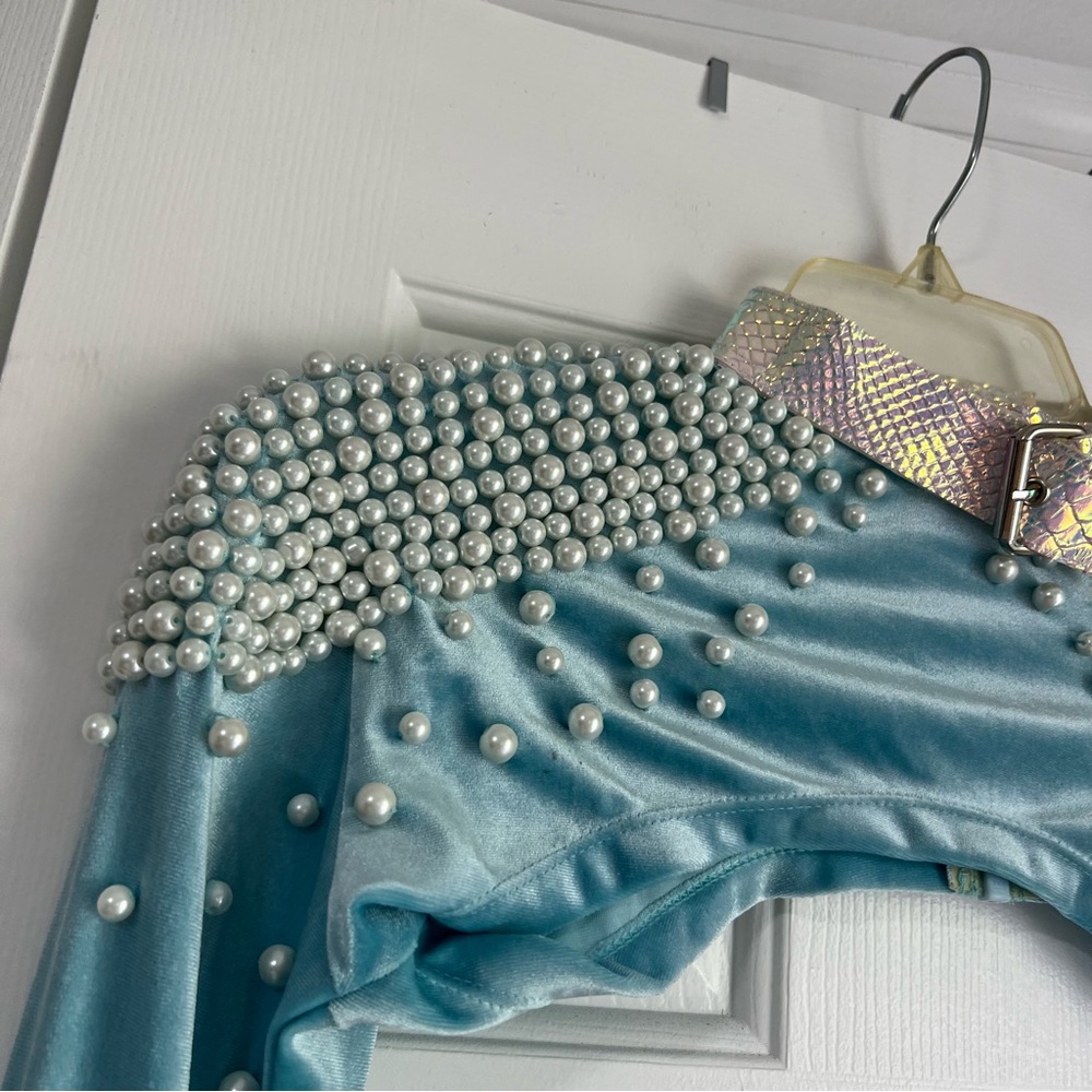 Jackalope Land Daydream Pearl Long Sleeve Baby Blue Iridescent Ultra Crop Top z0 - Picture 12 of 16